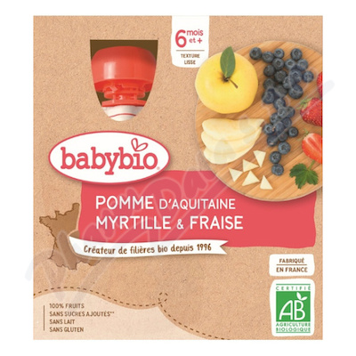 BABYBIO jablko-borůvky-jahody 6m+ 4x90g