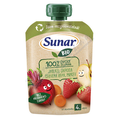 Sunar Kapsička 4m+ jablko jahoda čer.řepa BIO 100g
