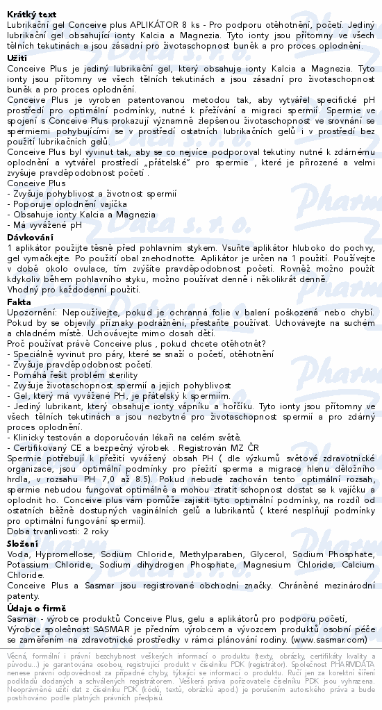 Conceive Plus lubrikační gel podpora početí 8x4g