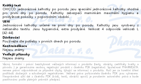 CHICCO Kalhotky jednorázové po porodu vel.4/4ks