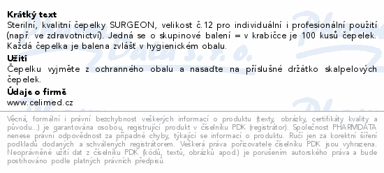 Čepelky skalp.SURGEON č.12 sterilní 100ks