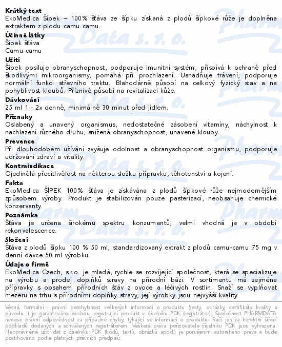Šípek 100% šťáva 500ml EkoMedica
