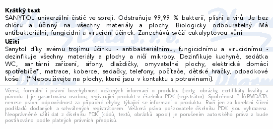 SANYTOL dezinfekce univerzál.čistič eukalypt.500ml