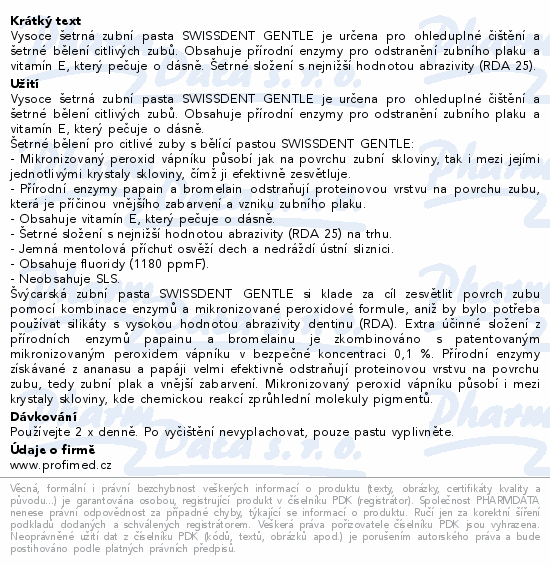 Swissdent GENTLE bělicí zubní pasta 100ml 190002