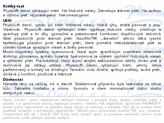 AVENE Physiolift Denní vyhlazující krém 30ml