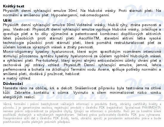 AVENE Physiolift Denní vyhlazující emulze 30ml