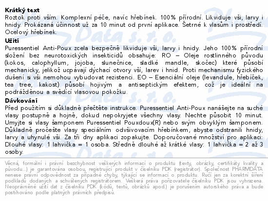 PURESSENTIEL Roztok proti vším+hřebínek 100ml