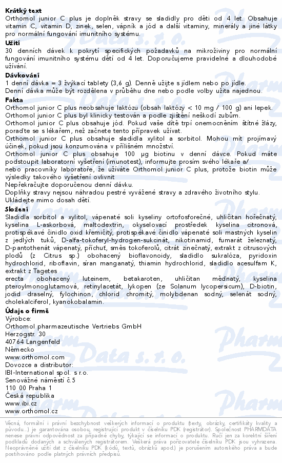 Orthomol Junior C plus mandarinka 30 denních dávek