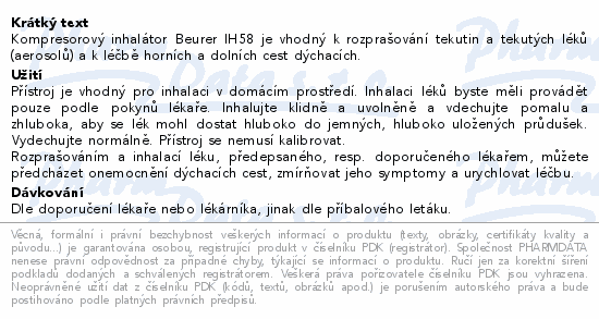 Inhalátor kompresorový Beurer IH 58