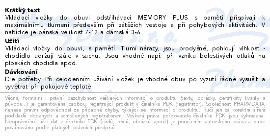 Vložky MEMORY PLUS odstřihávací pánské 41-46 1pár