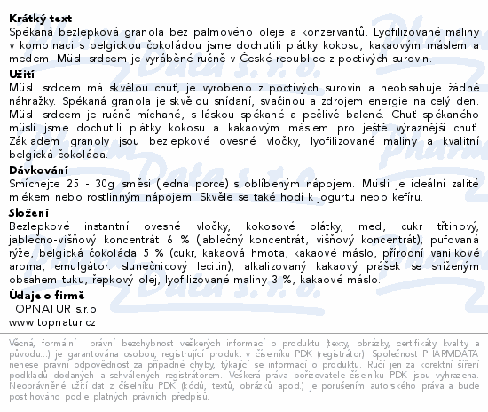 Topnatur Müsli srdcem malina&belg.čokoláda 250g