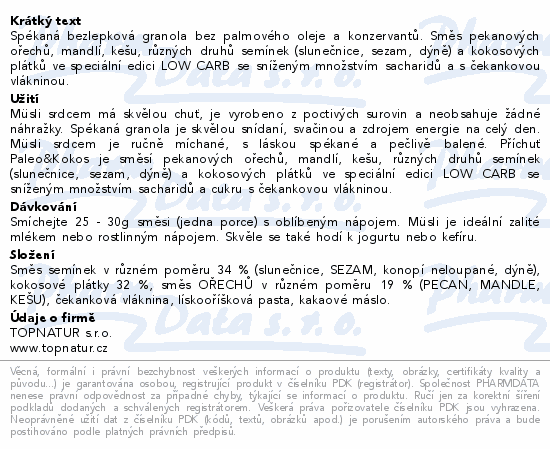 Topnatur Müsli srdcem Paleo&Kokos Low Carb 350g