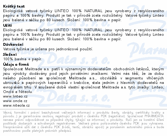 Linteo Vatové tyčinky papírové 80ks