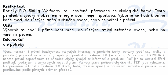 Rozinky BIO 500g Wolfberry