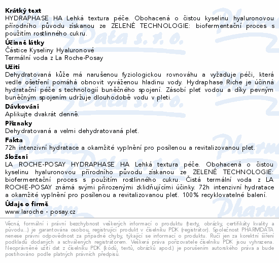 LA ROCHE-POSAY HYDRAPHASE HA lehká textura 50ml