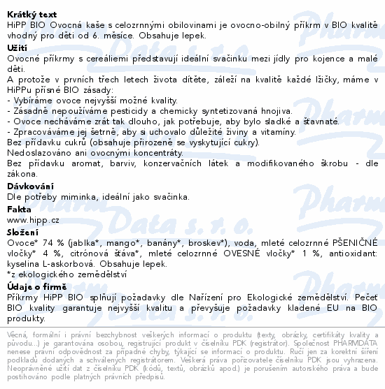 HiPP Ovocná kaše celozrnné obiloviny BIO 6m 190g
