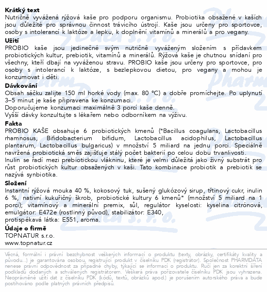 Topnatur Probio rýžová kaše natural 60g