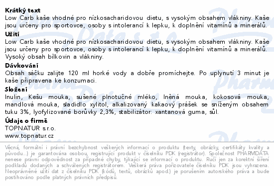 Topnatur LOW CARB kaše kakao&borůvka 60g