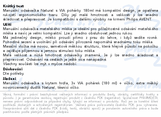 AVENT Odsávačka mat.mléka manuální s VIA systémem