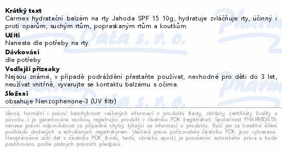 CARMEX Hydratační balzám na rty SPF15 10g Jahoda