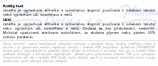 JANETTE stříkačka výplachová bez přísluš.150ml