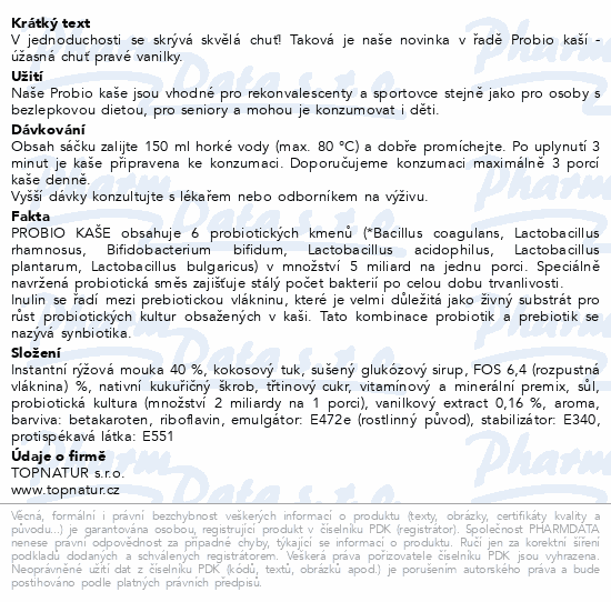 Topnatur Probio rýžová kaše vanilka 60g