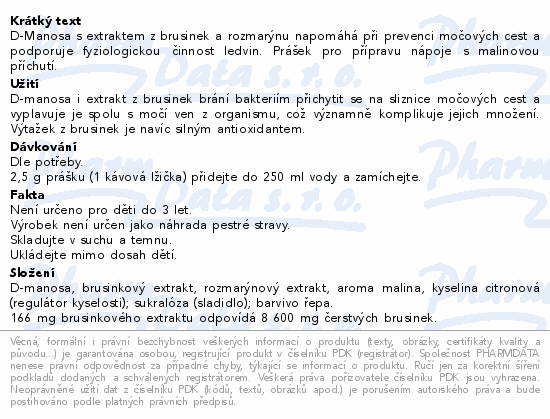 Allnature D-Manosa brusink.extraktem př.malina 50g