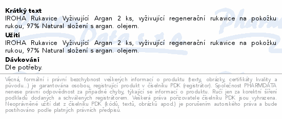 IROHA Rukavice Vyživující Argan 1pár