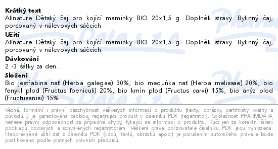 Allnature Kojící maminky bylinný čaj BIO 20x1.5g