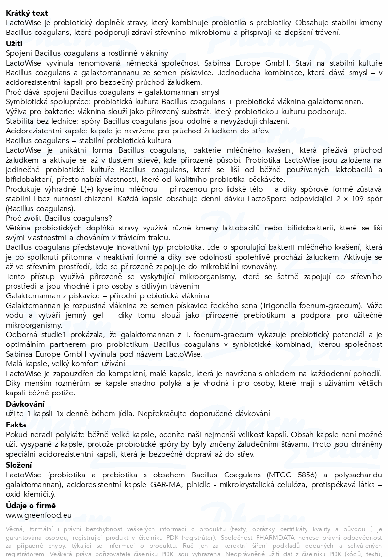 GreenFood Probiotics LactoWise cps.60
