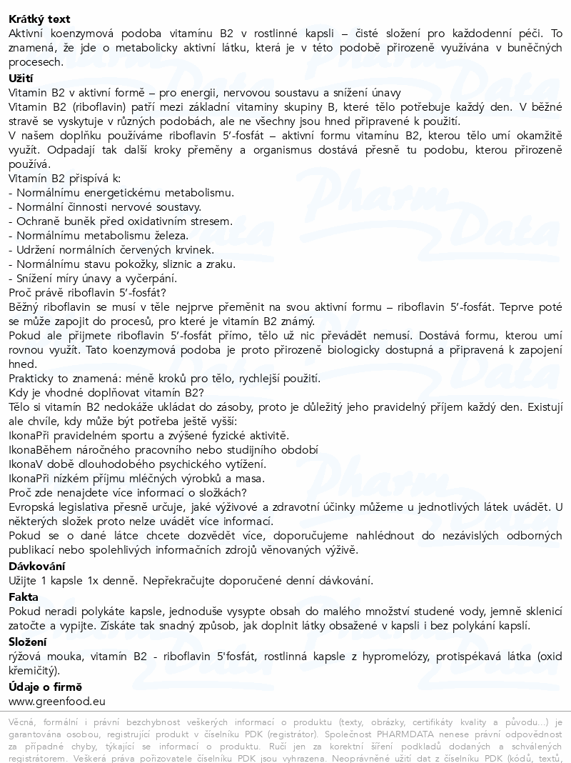 GreenFood Vitamin B2 Riboflavin 5-Phosphat cps.90