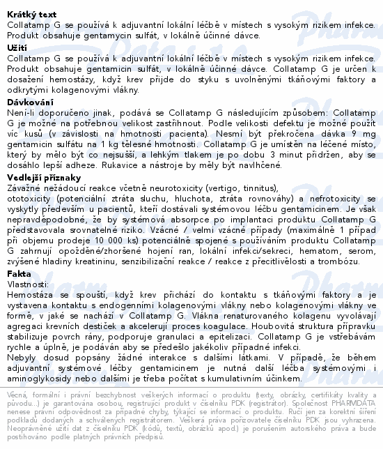 Collatamp G hemostatická houbička 5x5x0.5cm