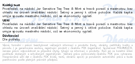 Jar SensitiveTea tree&Mint prost.na nádobí 2x900ml