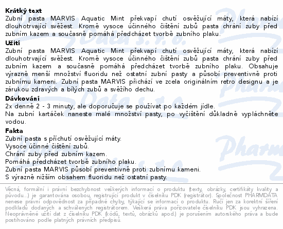 MARVIS Zubní pasta Aquatic mint 85ml