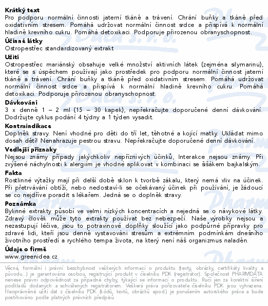 Green idea Ostropestřec mariánský extrakt 50ml