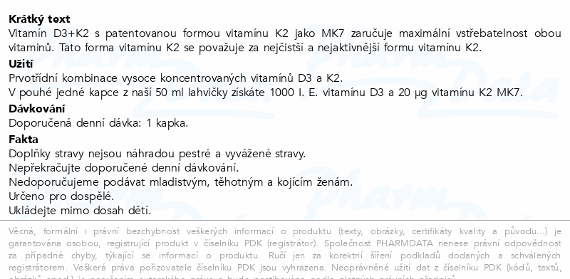 WoldoHealth Vitamín D3+K2 50ml