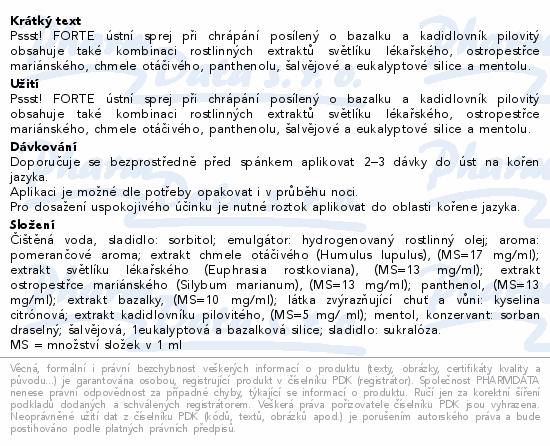 Pssst! FORTE ústní sprej při chrápání 15+10 ml