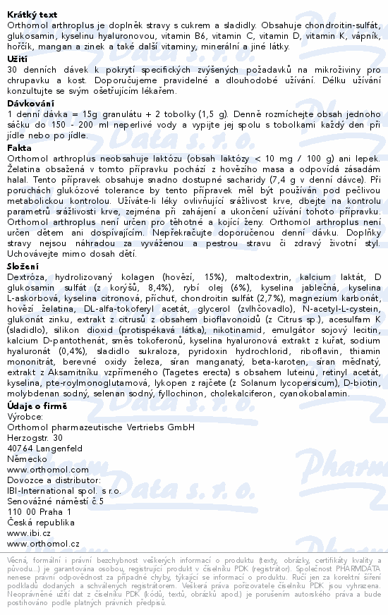 Orthomol arthroplus 30 denních dávek