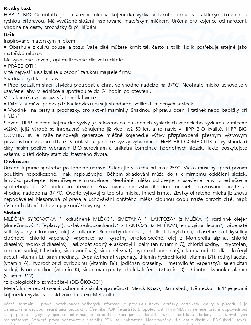 HiPP 1 Combiotik kojenecká výživa BIO 200ml