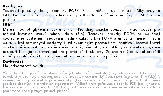 FORA 6 Testovací proužky ke glukometrům 50ks