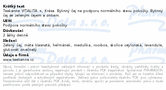 TEEKANNE Vitalita+Krása se zinkem čaj 10x1.75g