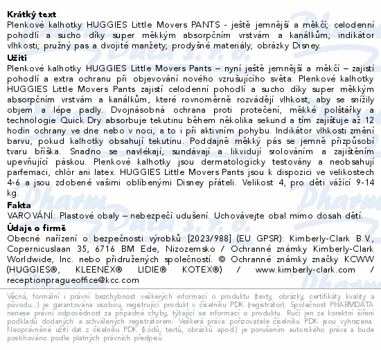 HUGGIES Little Movers Pants 4 9-14kg 120ks box