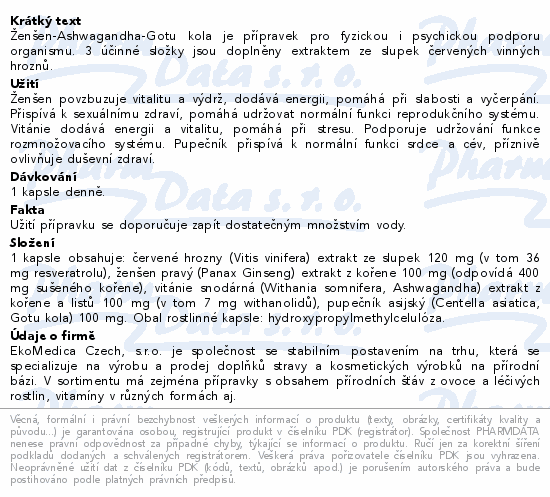 Ženšen Ashwagandha Gotu kola cps.60 EkoMedica