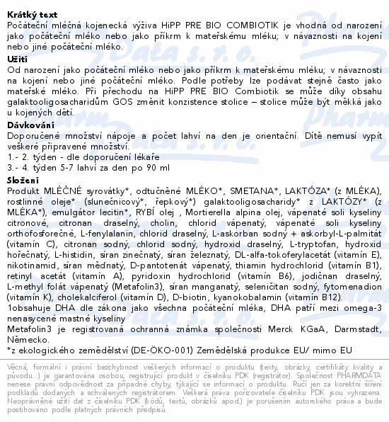 HiPP PRE Combiotik kojenecká výživa BIO 24x90ml