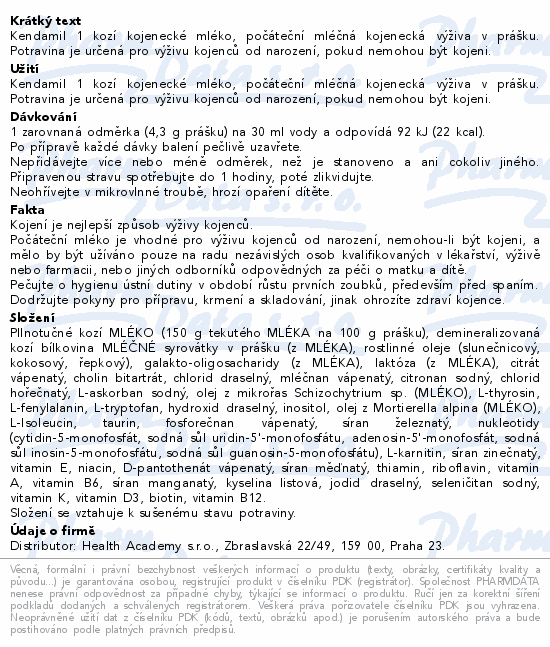 Kendamil 1 kozí počáteční kojenecké mléko 500g