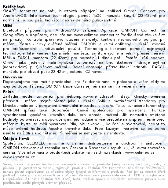 Tonometr digi.OMRON M2+ Connect pažní