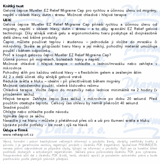 Mueller gelová čepice při bolesti hlavy