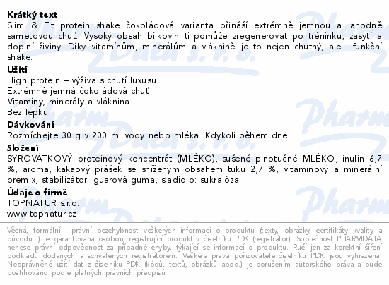 Topnatur SLIM&FIT Protein Shake čokoláda 30g