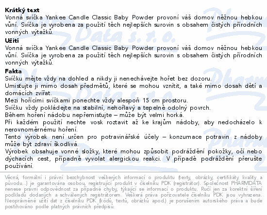 Yankee Candle Baby Powder vonná svíčka 104g