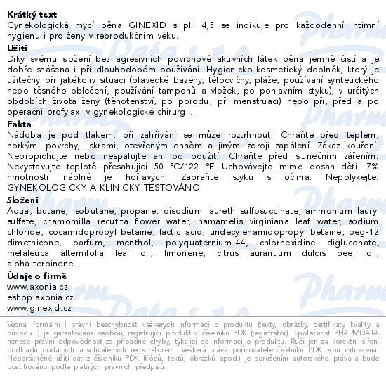Ginexid gynekologická mycí pěna 150ml